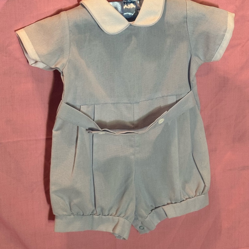 Baby blue Romper with White Trim